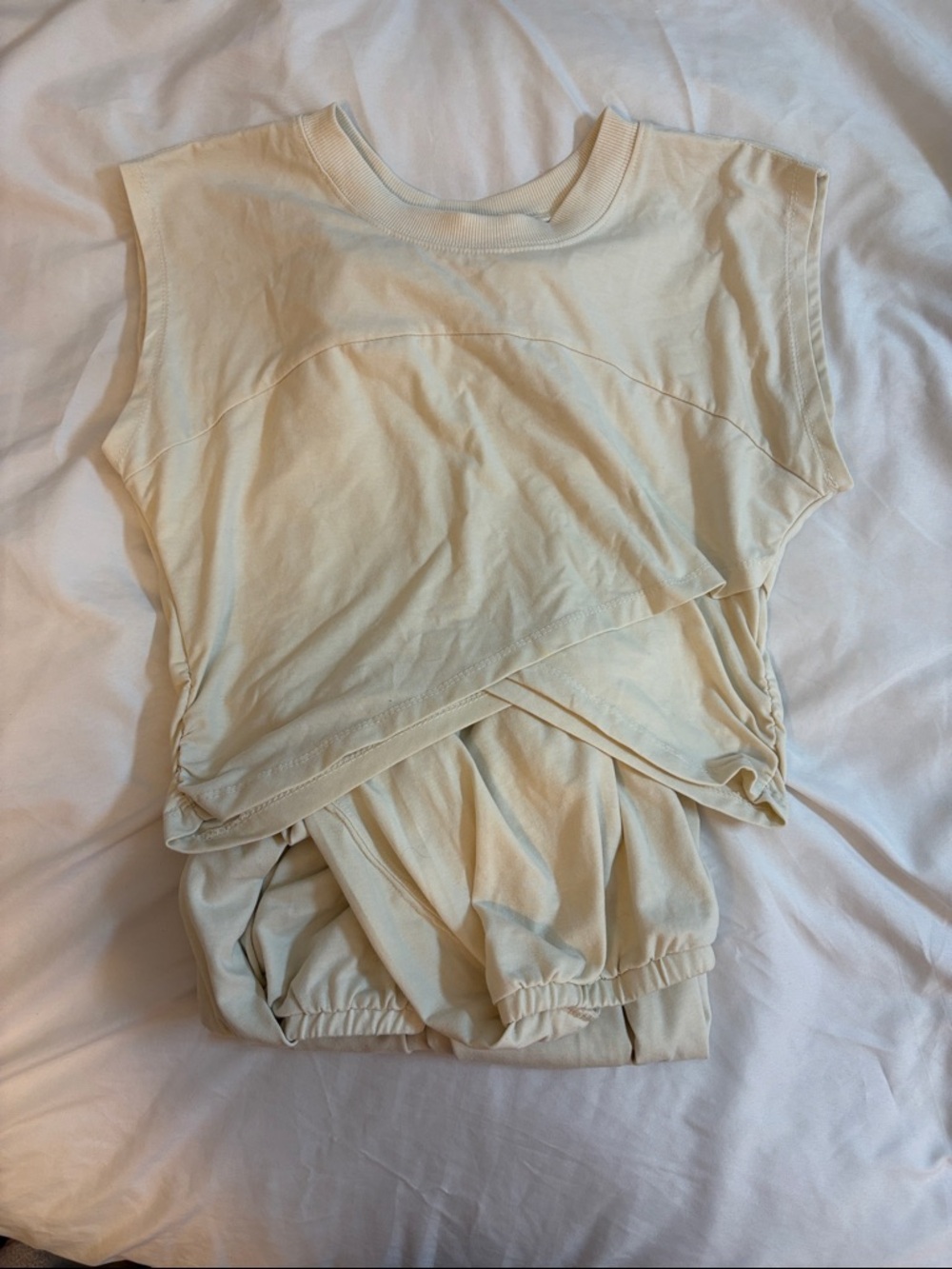 Women's Cream Crop Top and Pants Lounge Set